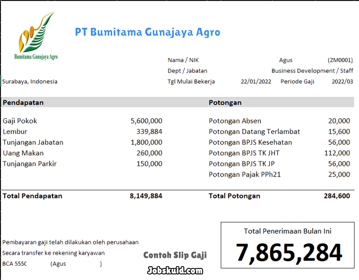 Slip Gaji PT Bumitama Gunajaya Agro