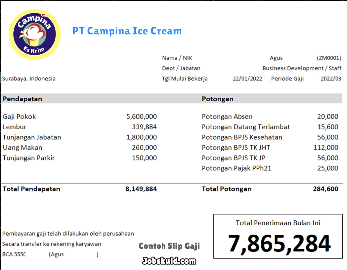 Slip Gaji PT Campina Ice Cream