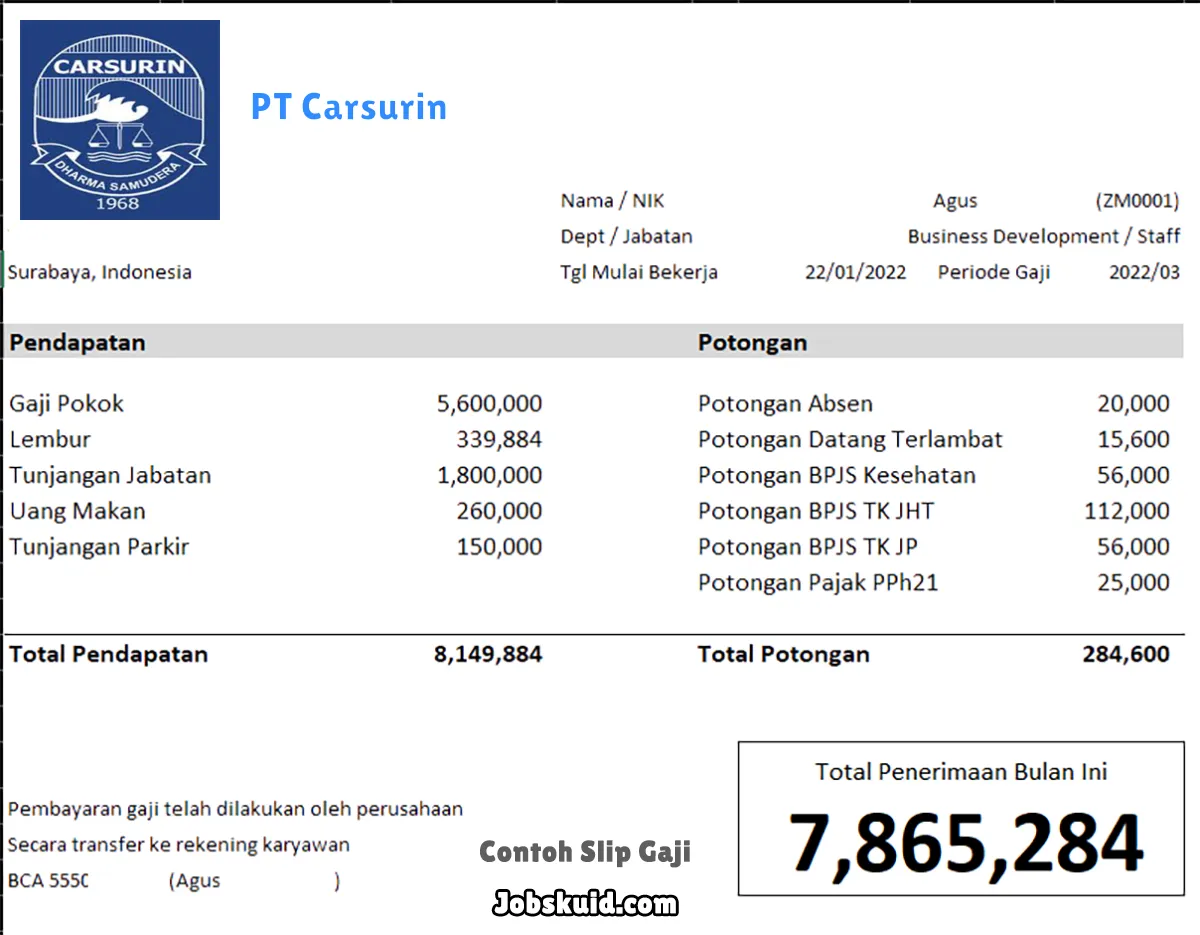 Slip Gaji PT Carsurin