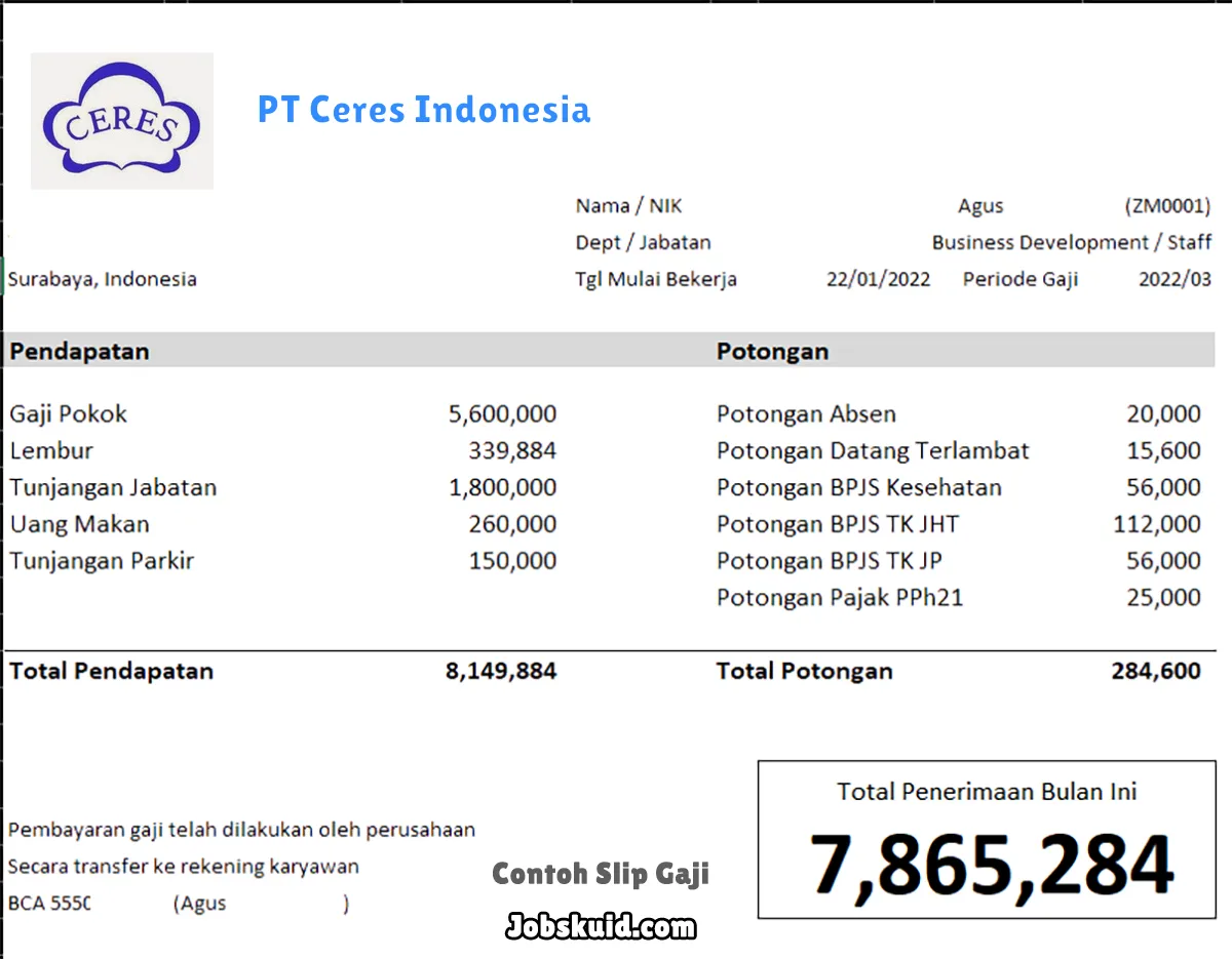 Slip Gaji PT Ceres Indonesia