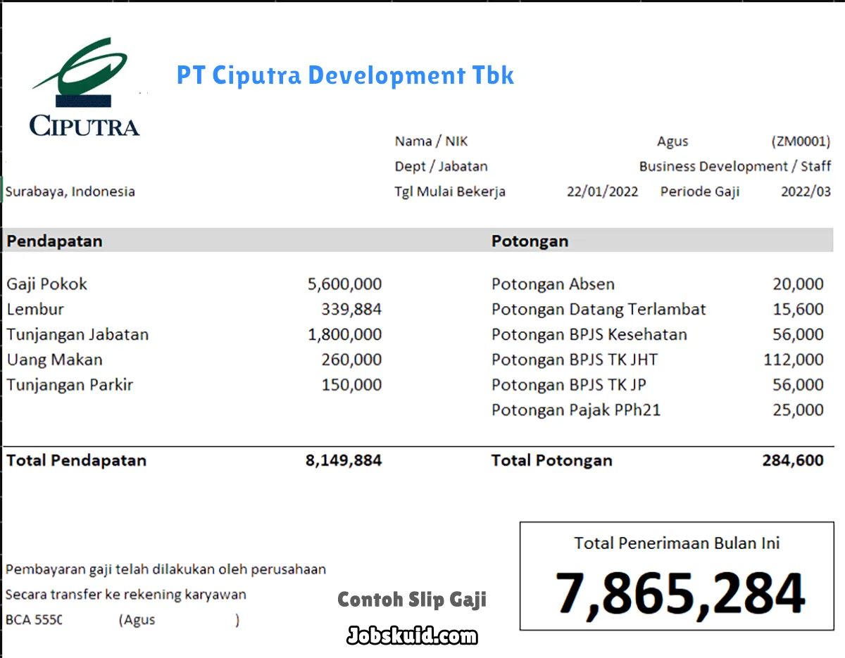 Slip Gaji PT Ciputra Development Tbk