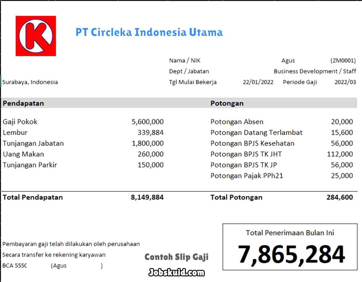 Slip Gaji PT Circleka Indonesia Utama 