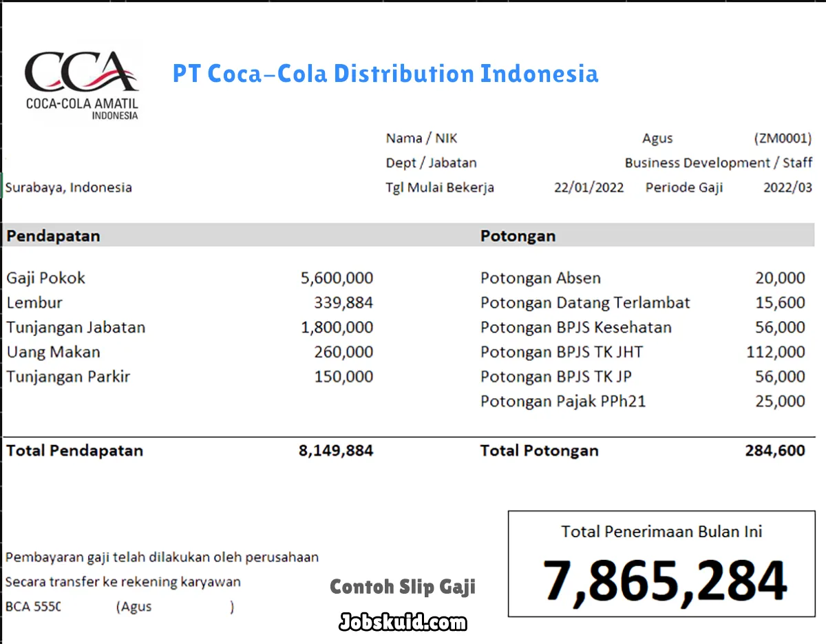 Slip Gaji PT Coca-Cola Distribution Indonesia