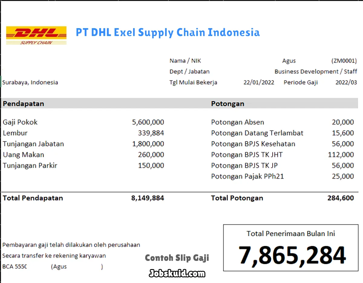 Slip Gaji PT DHL Exel Supply Chain Indonesia