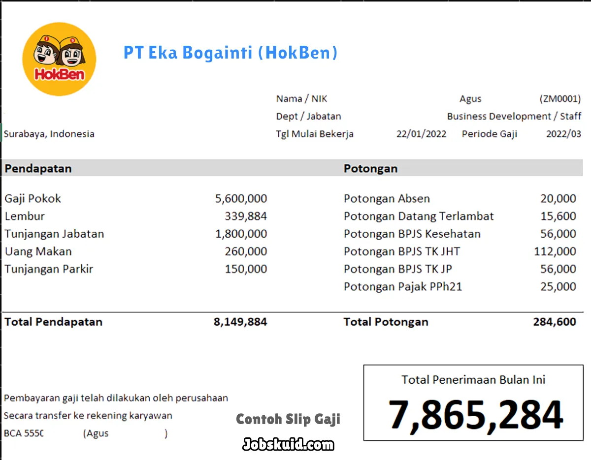 Slip Gaji PT Eka Bogainti (HokBen)