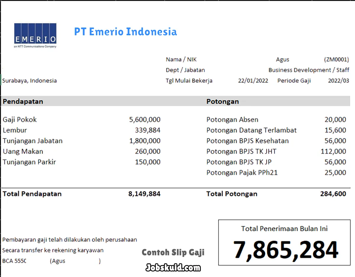 Slip Gaji PT Emerio Indonesia