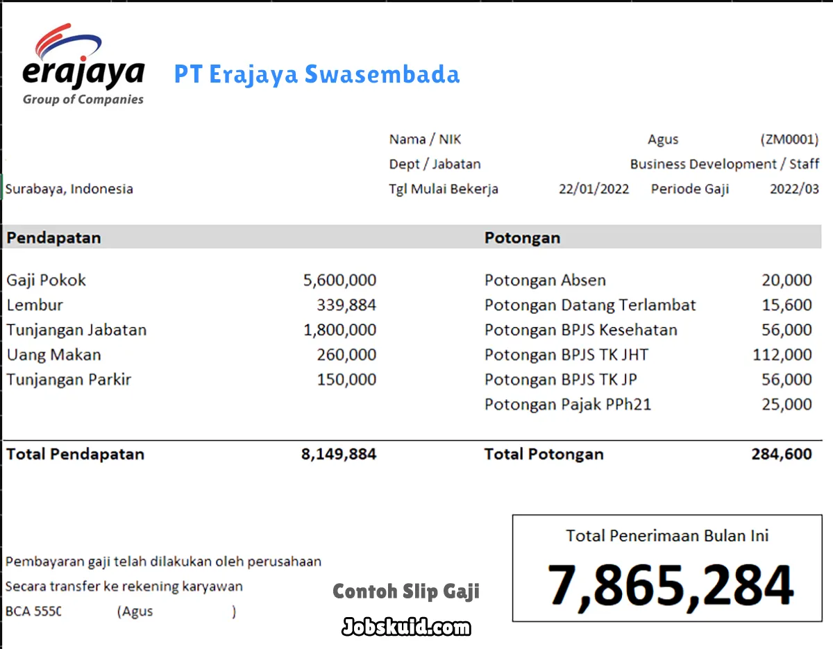 Slip Gaji PT Erajaya Swasembada