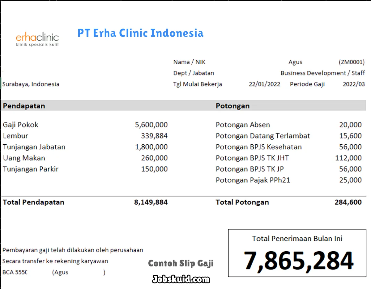 Slip Gaji PT Erha Clinic Indonesia