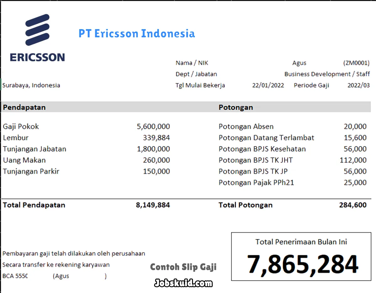 Slip Gaji PT Ericsson Indonesia