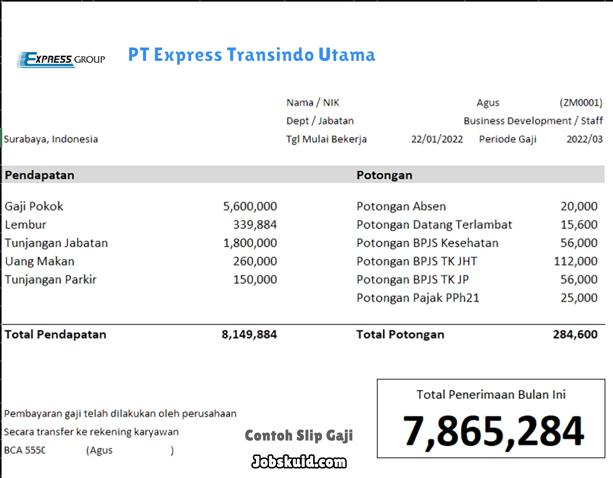 Slip Gaji PT Express Transindo Utama