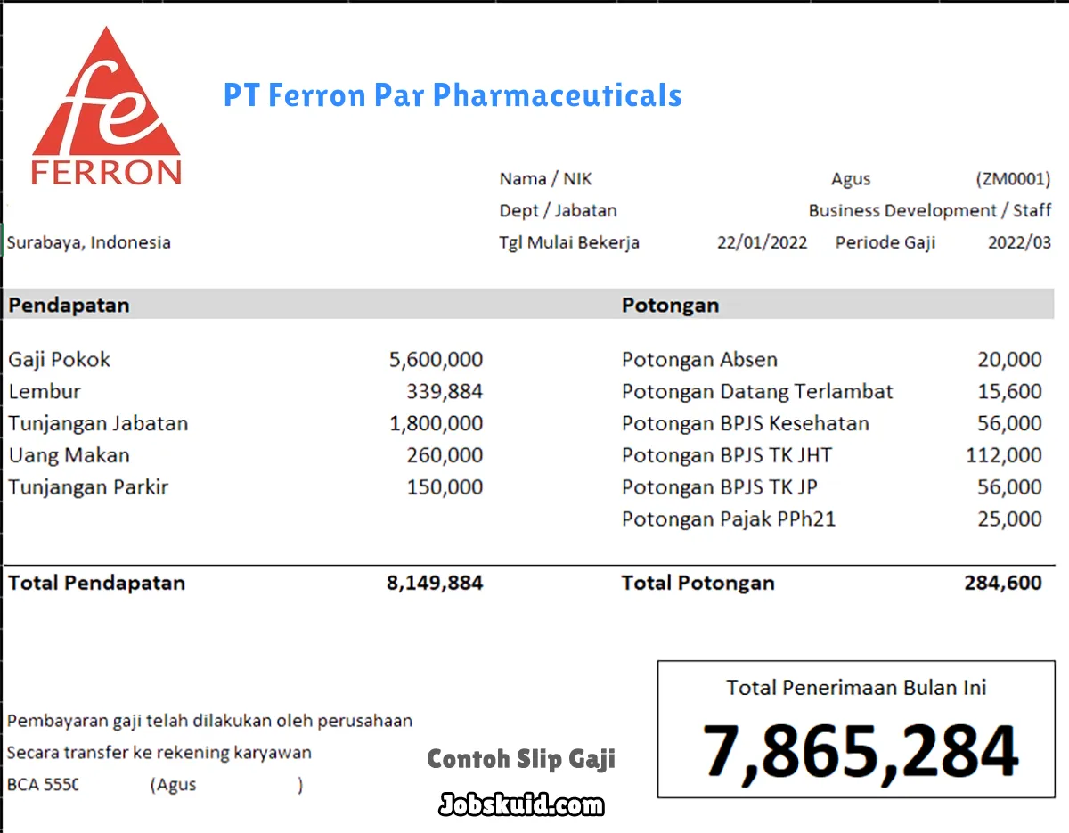 Slip Gaji PT Ferron Par Pharmaceuticals