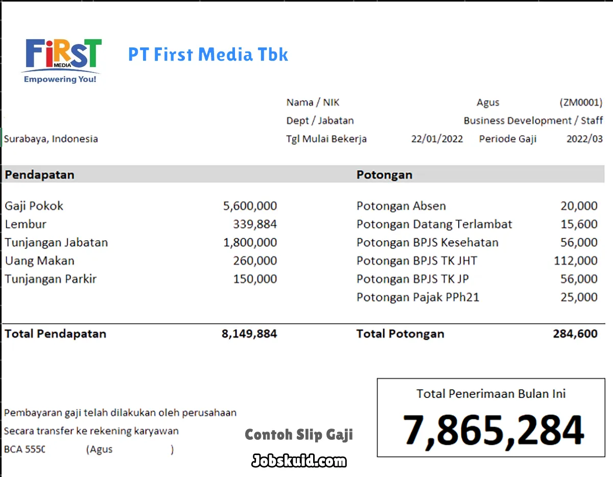 Slip Gaji PT First Media Tbk