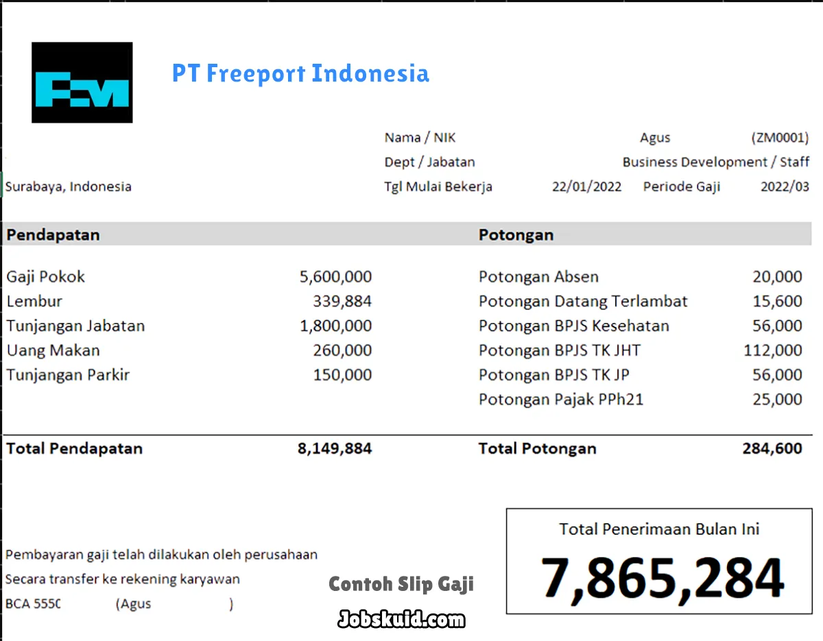 Slip Gaji PT Freeport Indonesia