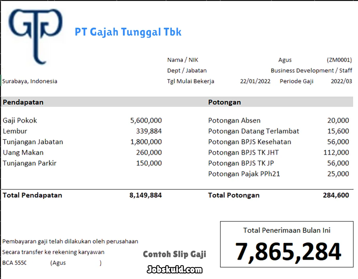 Slip Gaji PT Gajah Tunggal Tbk