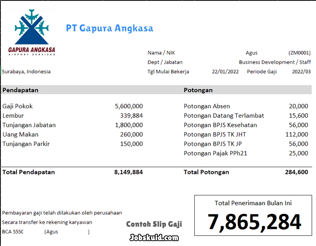 Slip Gaji PT Gapura Angkasa