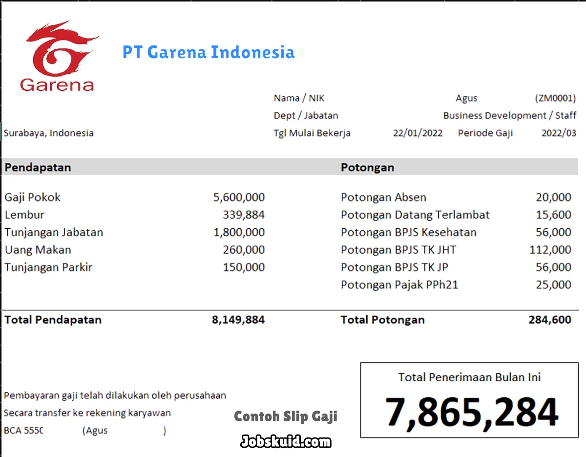 Slip Gaji PT Garena Indonesia