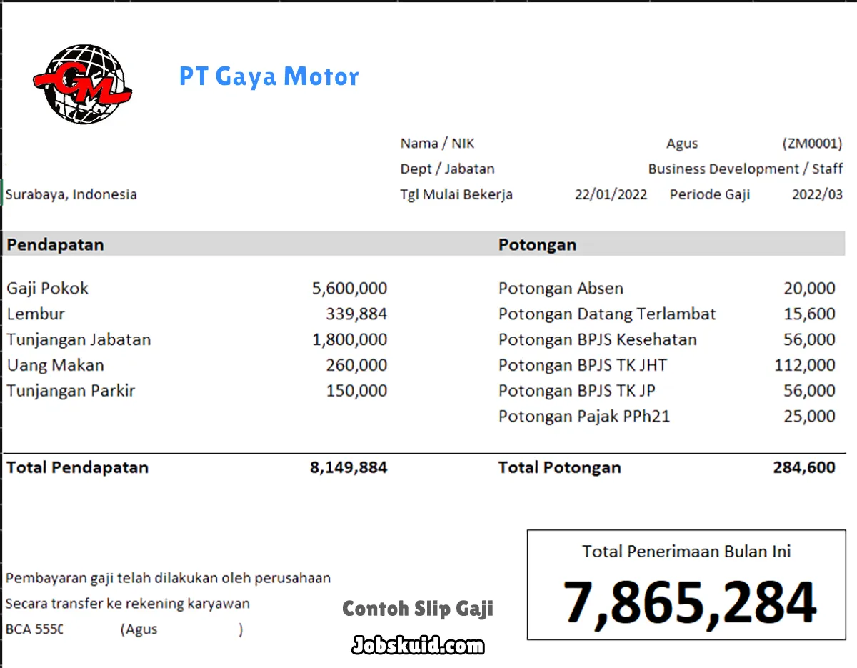 Slip Gaji PT Gaya Motor