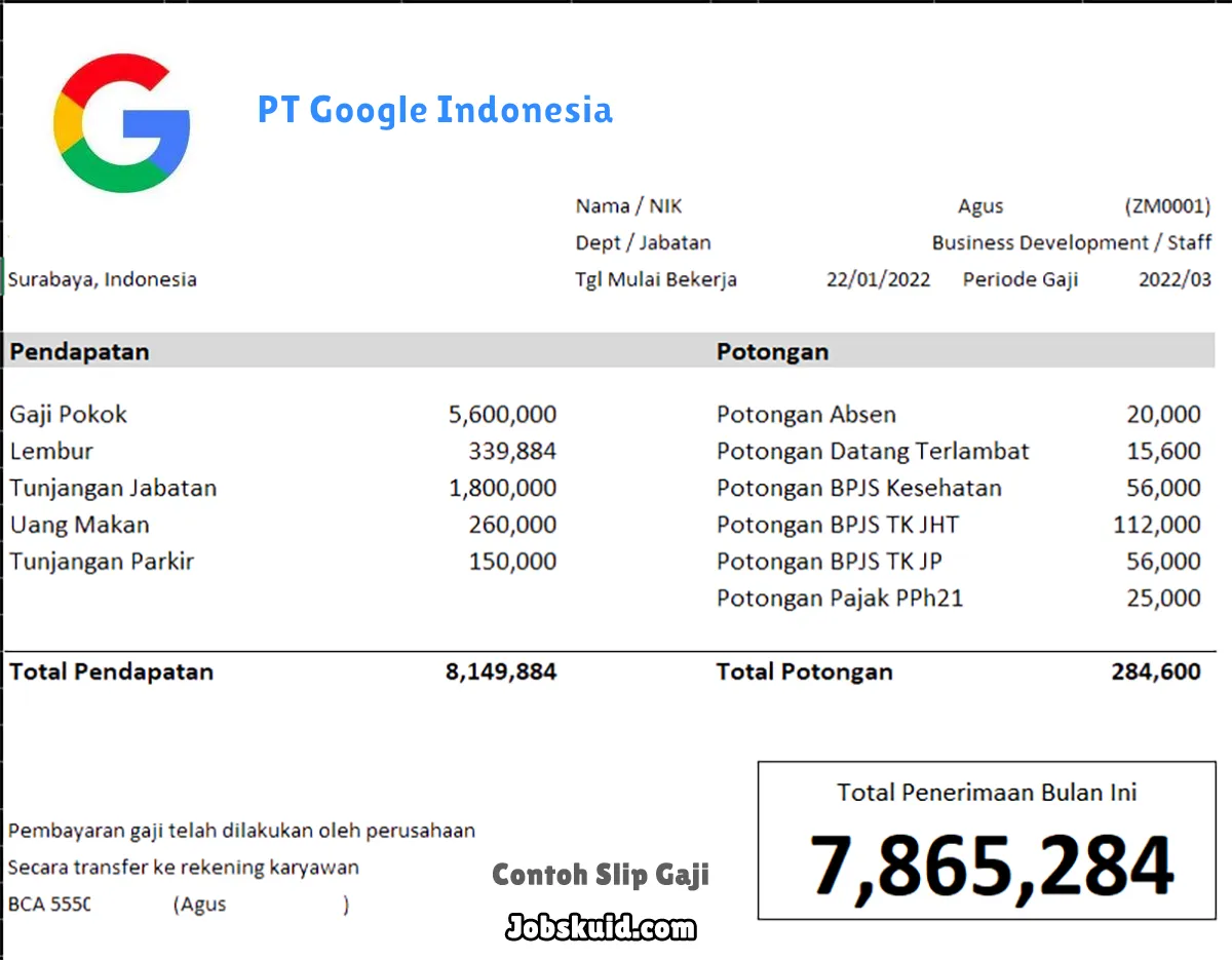 Slip Gaji PT Google Indonesia