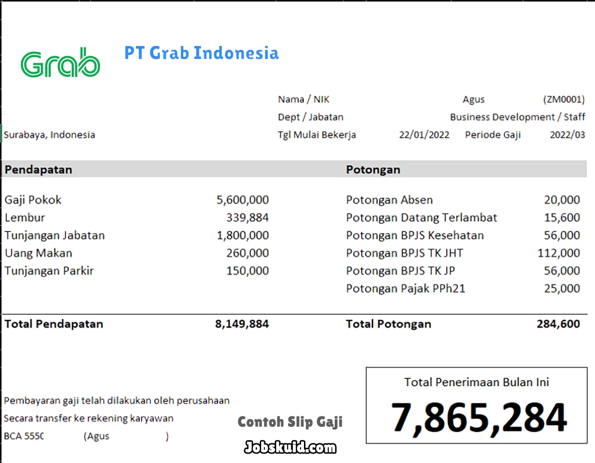 Slip Gaji PT Grab Indonesia