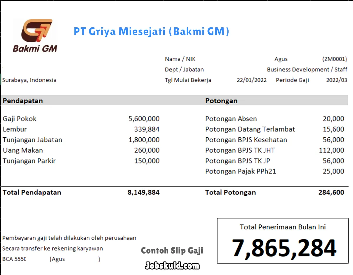 Slip Gaji PT Griya Miesejati (Bakmi GM)