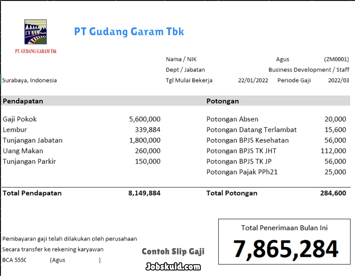 Slip Gaji PT Gudang Garam Tbk