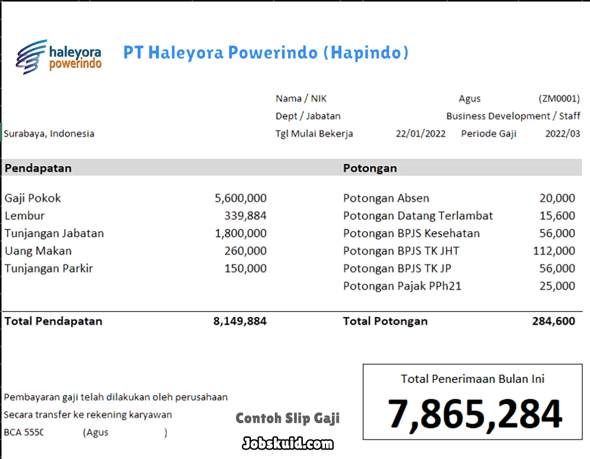 Slip Gaji PT Haleyora Powerindo (Hapindo)