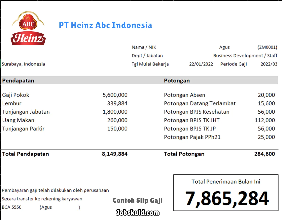 Slip Gaji PT Heinz Abc Indonesia