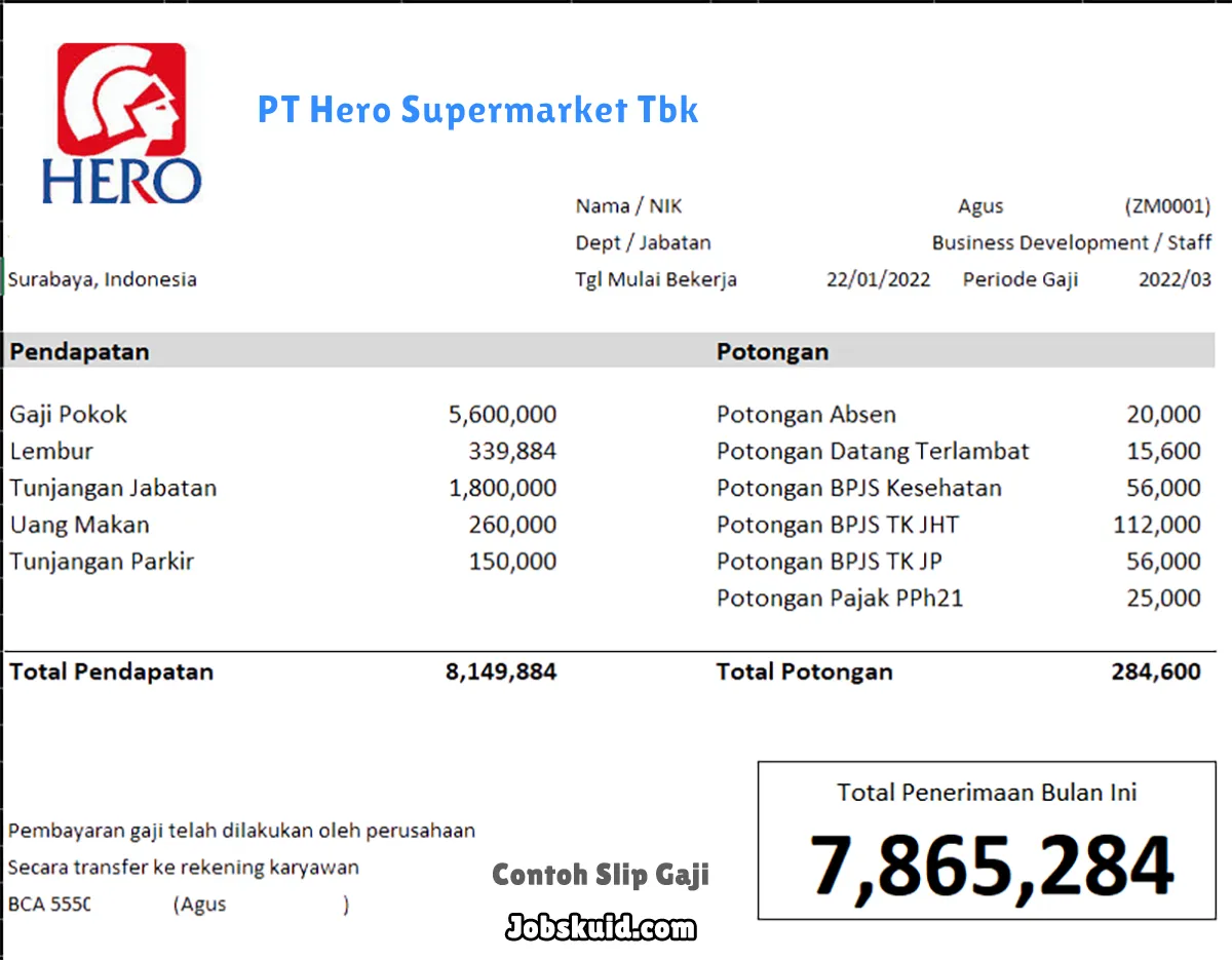 Slip Gaji PT Hero Supermarket Tbk