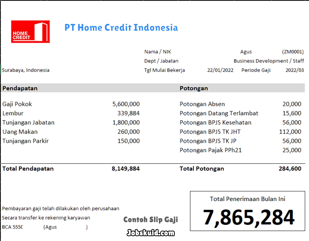 Slip Gaji PT Home Credit Indonesia