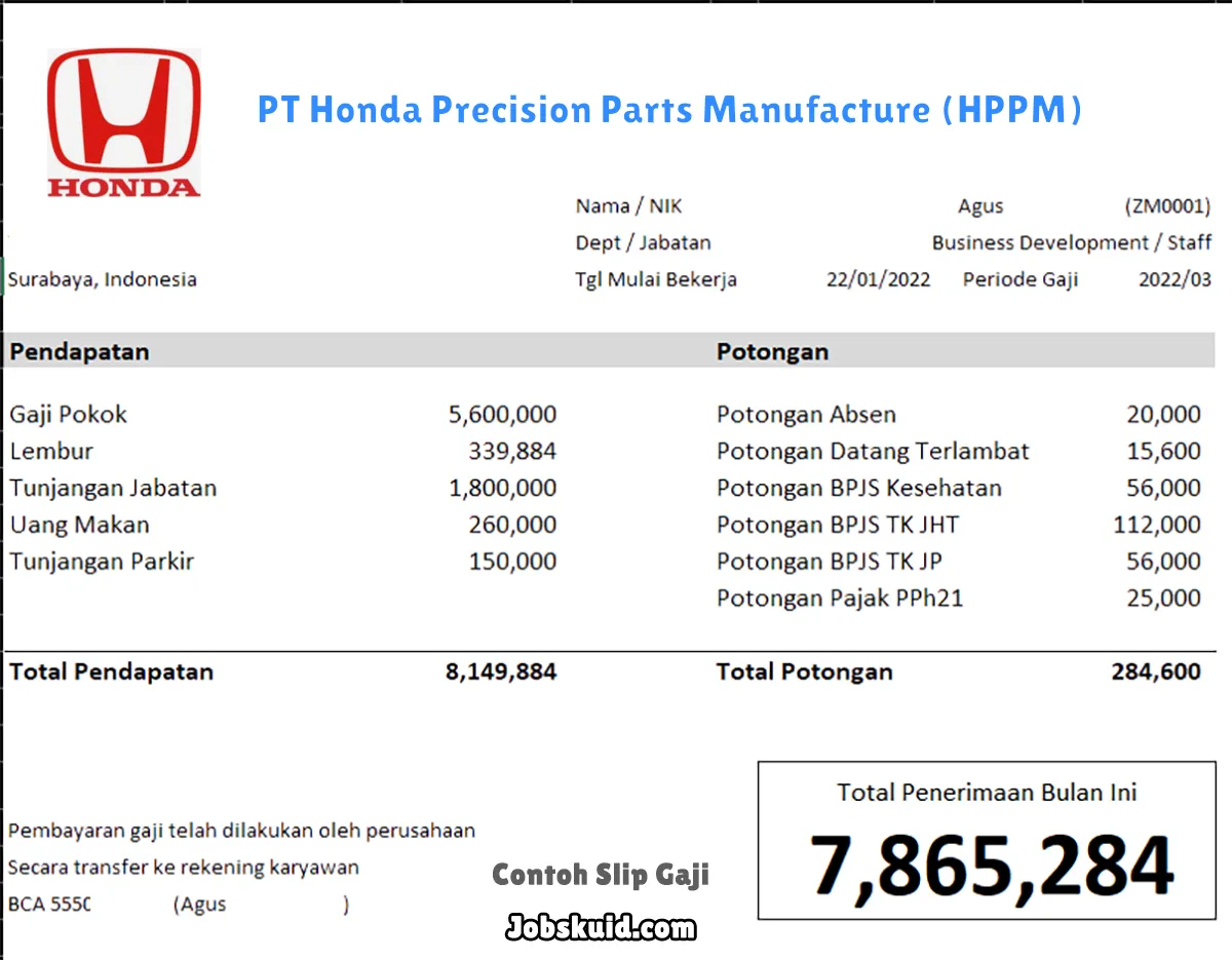 Slip Gaji PT Honda Precision Parts Manufacture (HPPM)