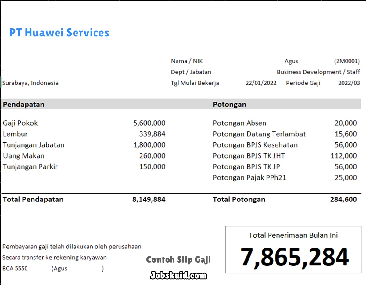 Slip Gaji PT Huawei Services