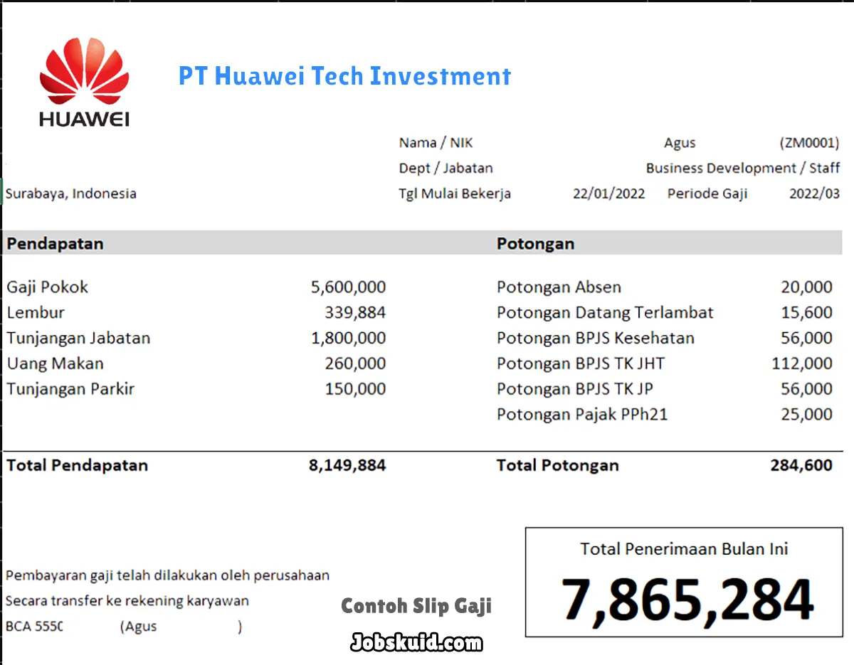 Slip Gaji PT Huawei Tech Investment