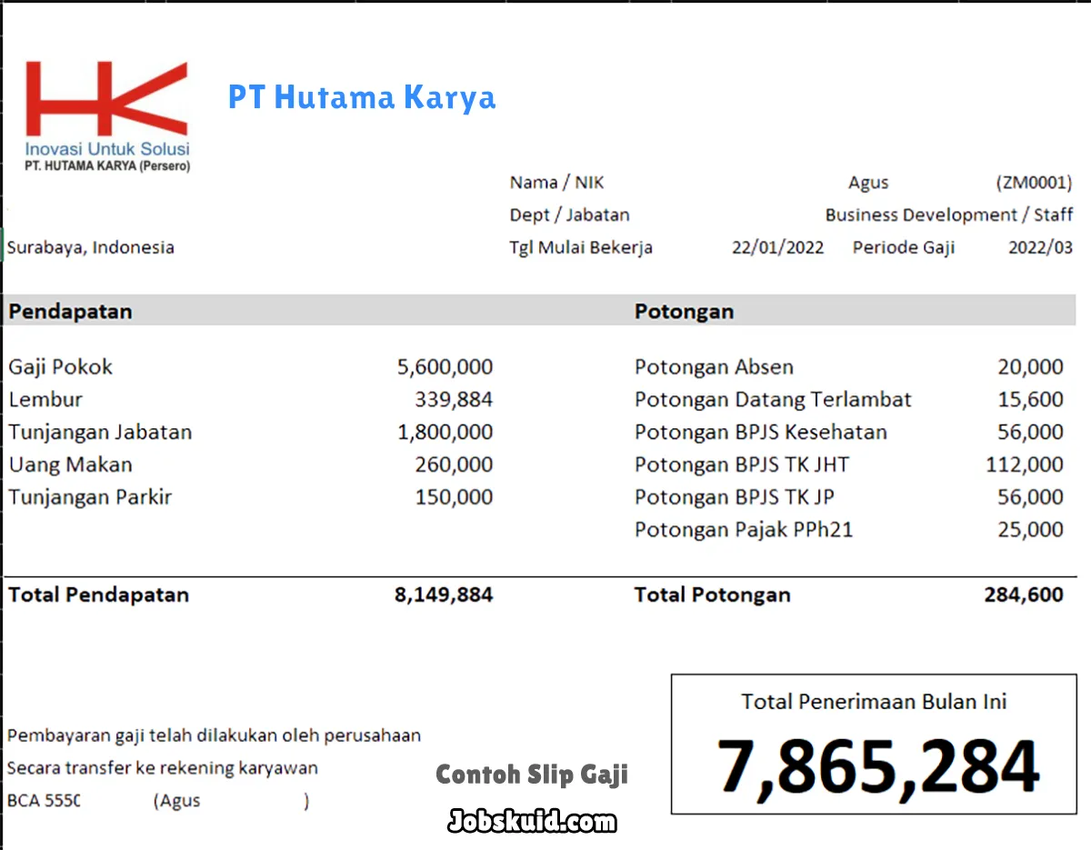 Slip Gaji PT Hutama Karya