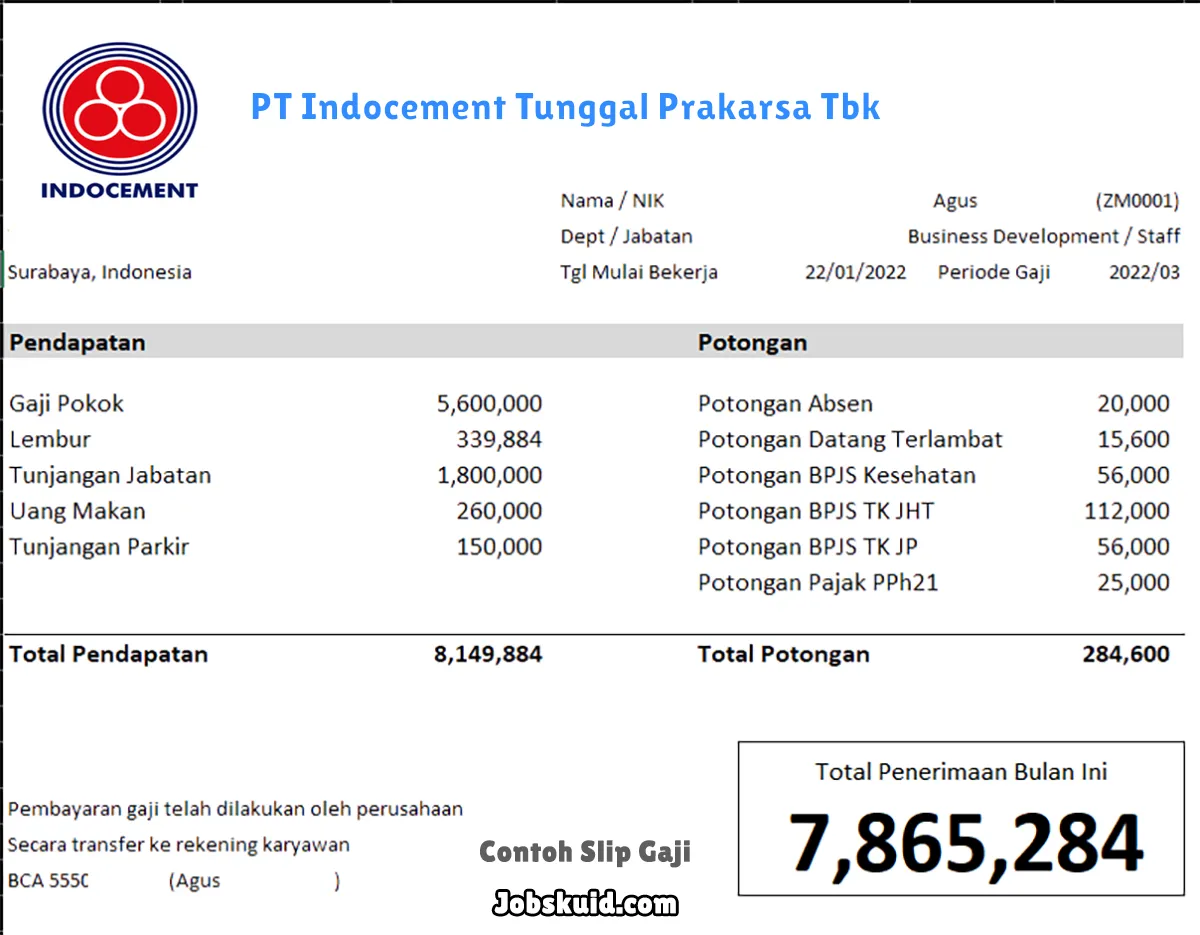 Slip Gaji PT Indocement Tunggal Prakarsa Tbk