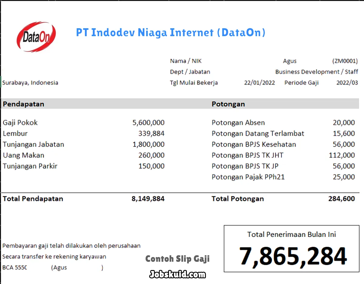 Slip Gaji PT Indodev Niaga Internet (DataOn)