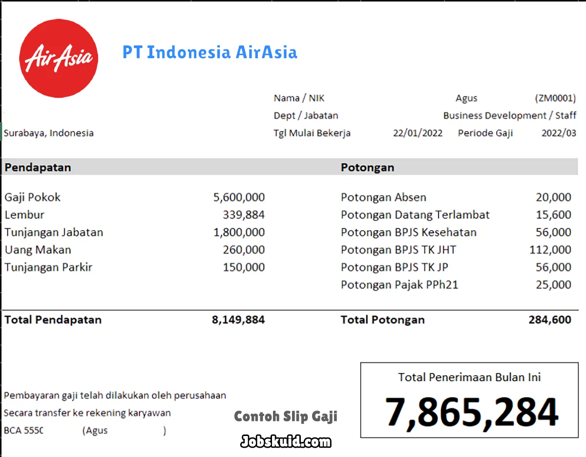 Slip Gaji PT Indonesia AirAsia