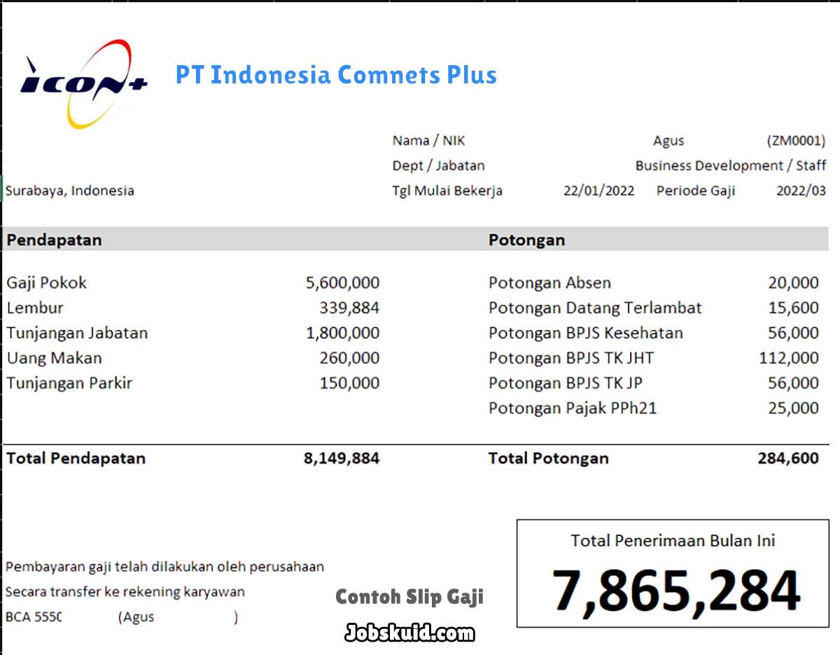 Slip Gaji PT Indonesia Comnets Plus