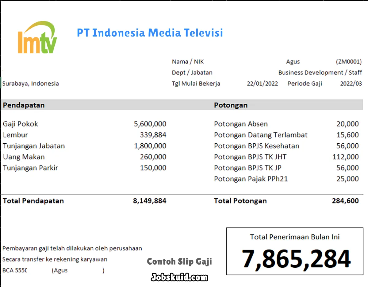 Slip Gaji PT Indonesia Media Televisi