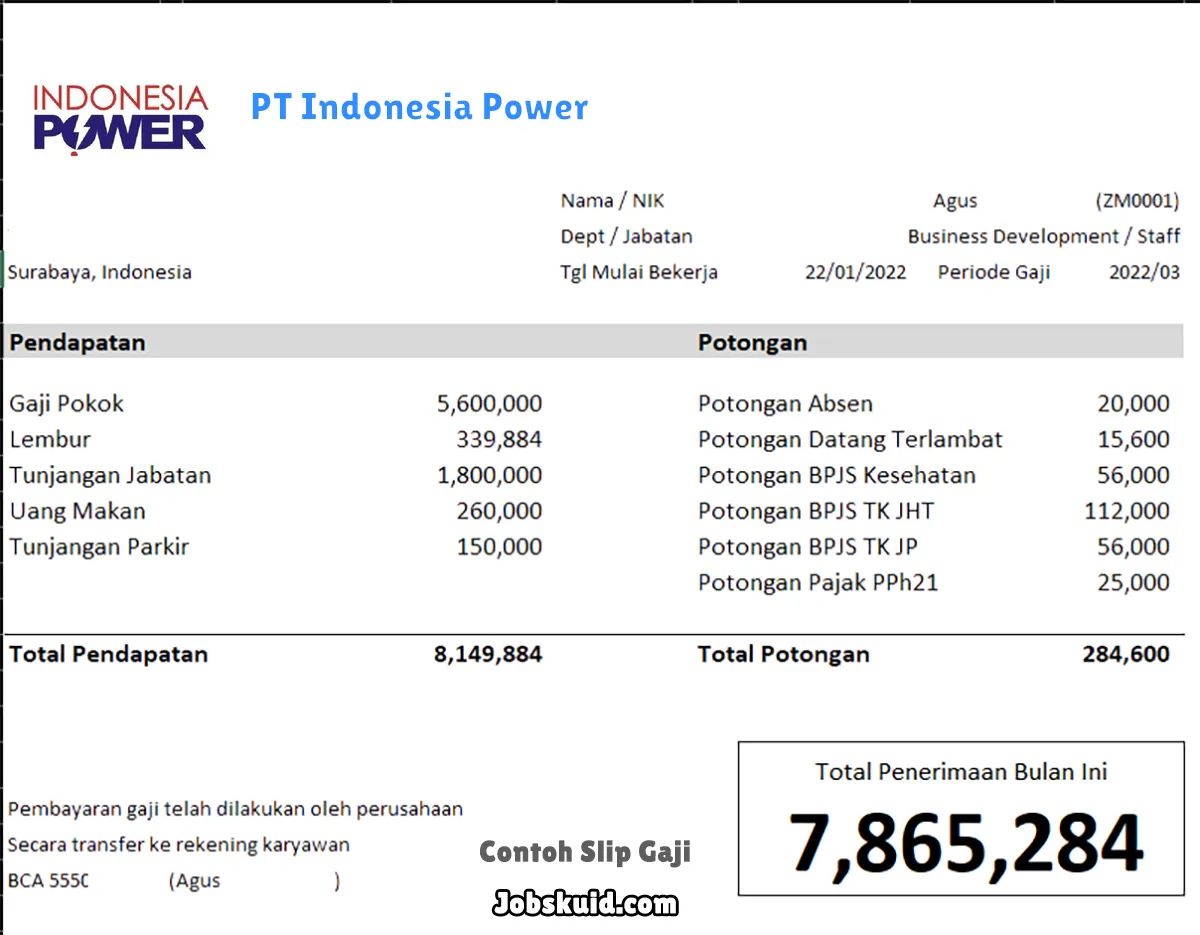 Slip Gaji PT Indonesia Power