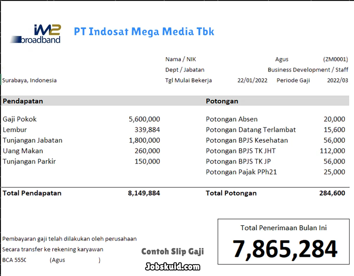 Slip Gaji PT Indosat Mega Media Tbk