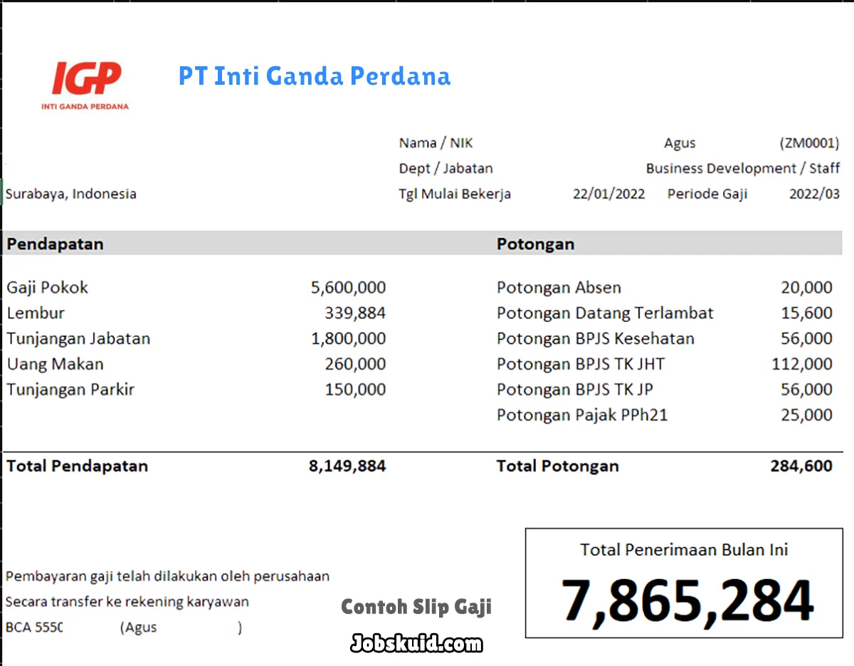 Slip Gaji PT Inti Ganda Perdana