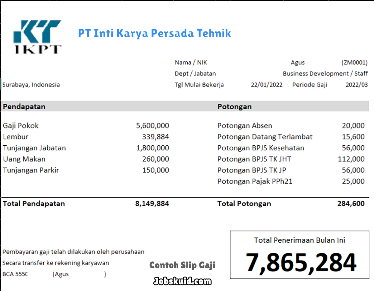 Slip Gaji PT Inti Karya Persada Tehnik