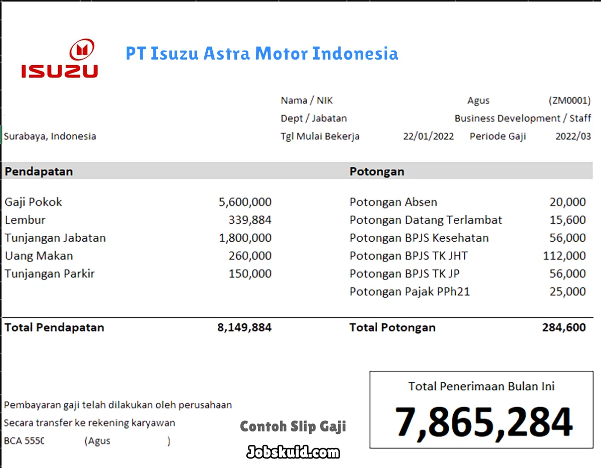 Slip Gaji PT Isuzu Astra Motor Indonesia