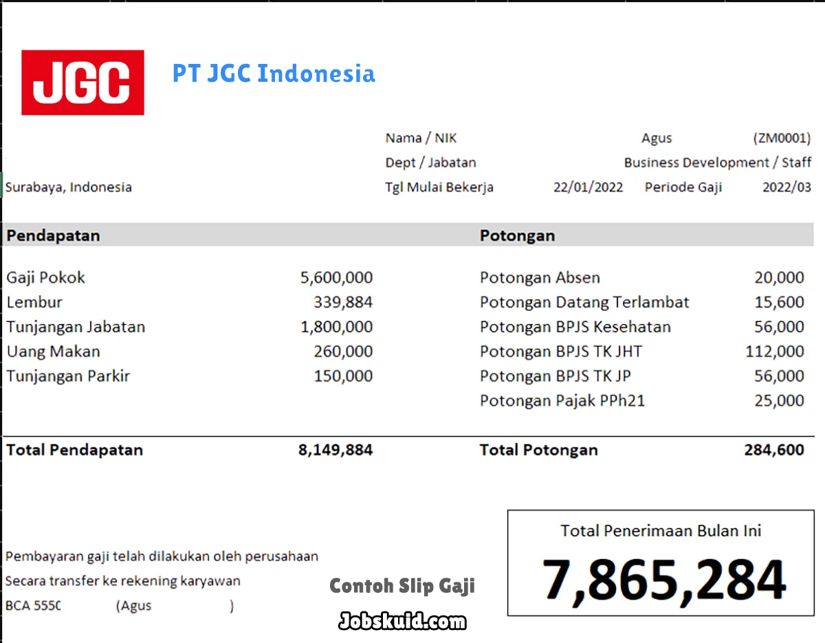 Slip Gaji PT JGC Indonesia