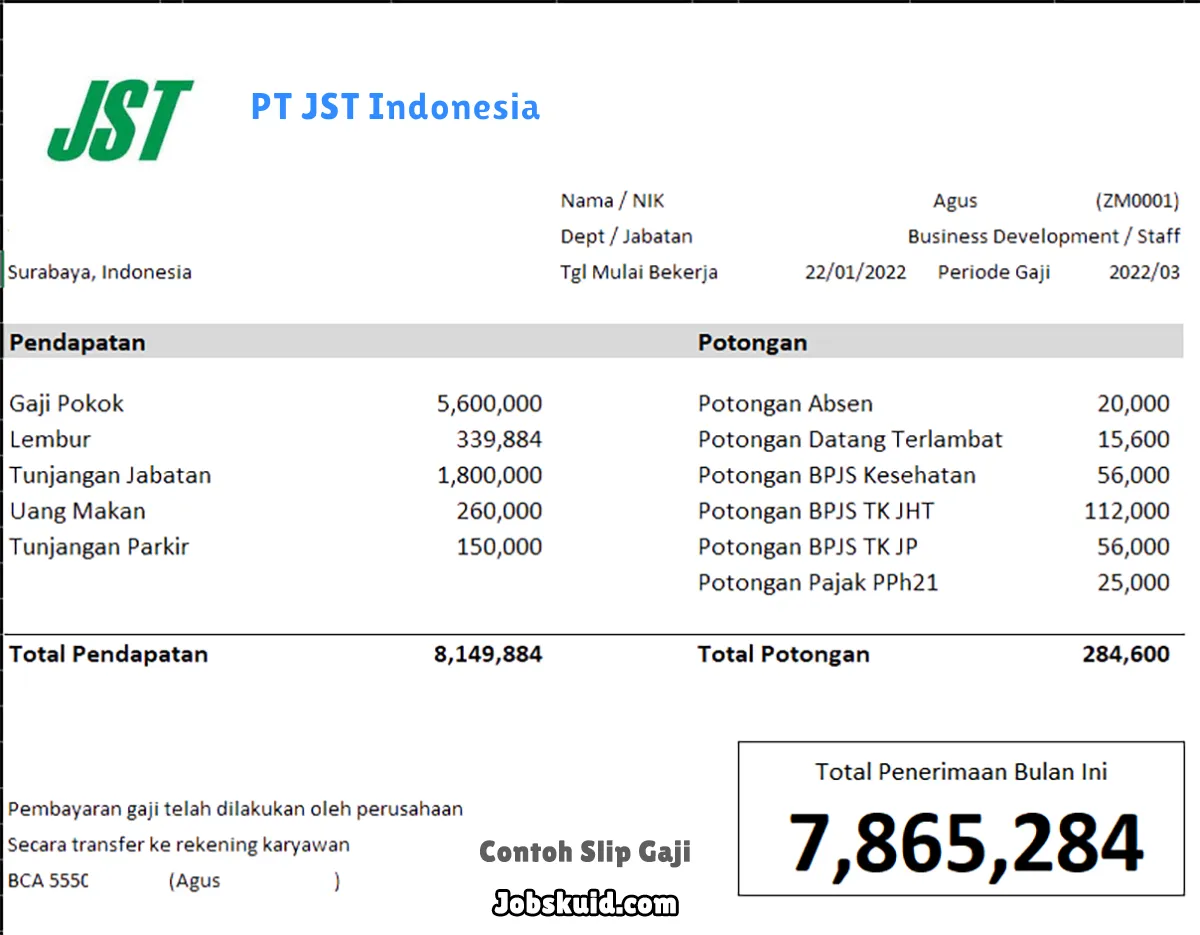 Slip Gaji PT JST Indonesia