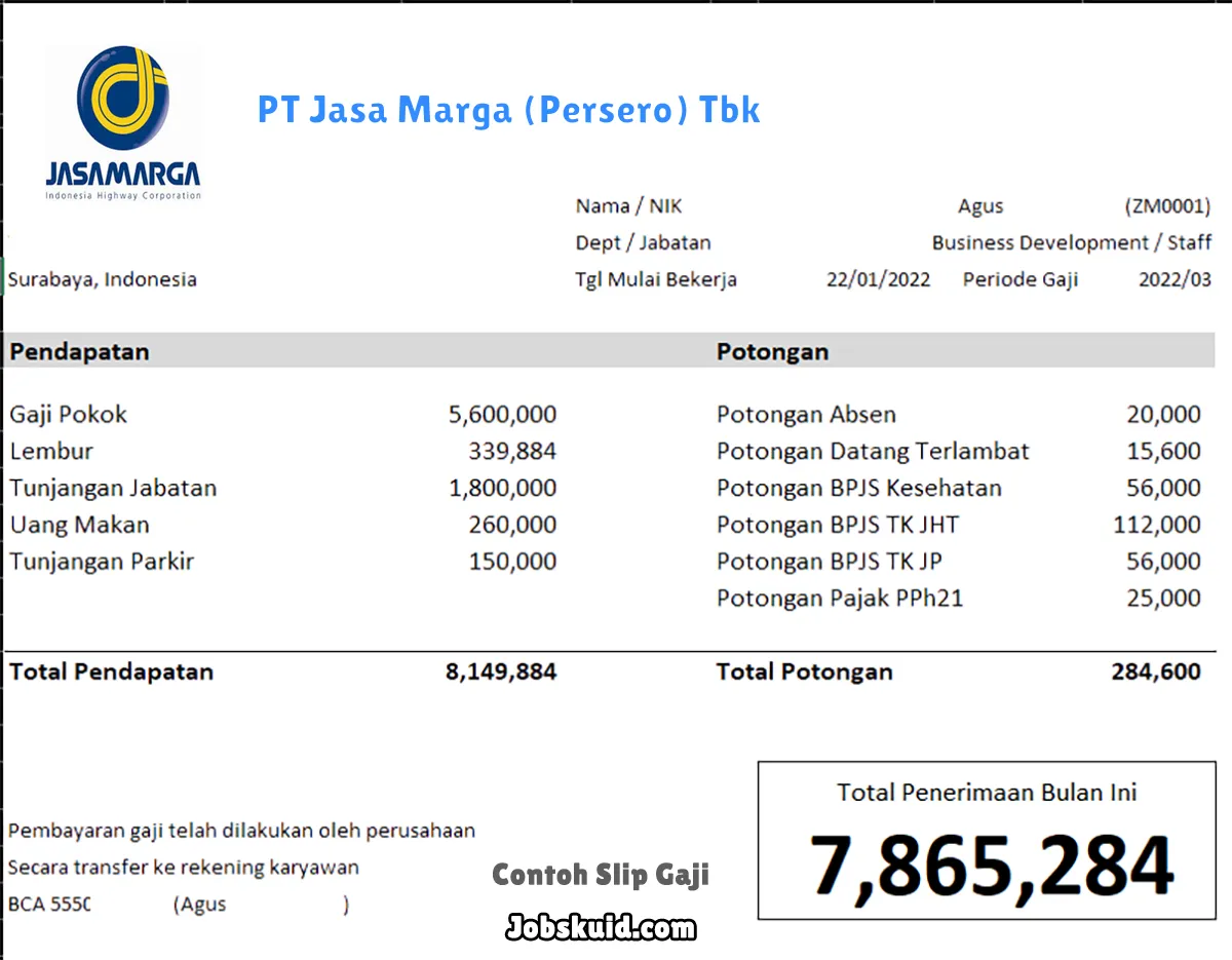 Slip Gaji PT Jasa Marga (Persero) Tbk