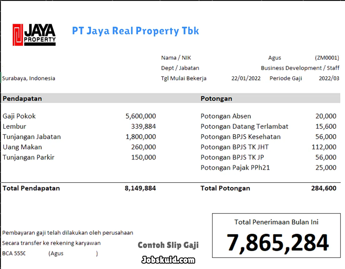 Slip Gaji PT Jaya Real Property Tbk