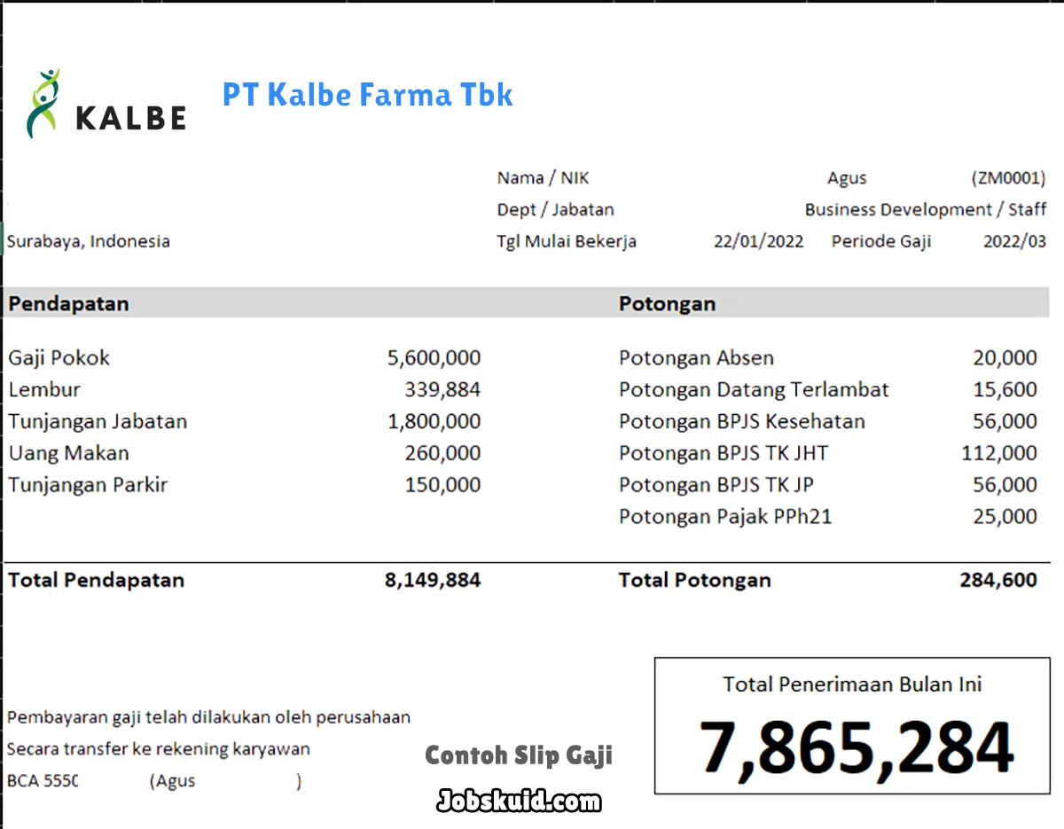 Slip Gaji PT Kalbe Farma Tbk