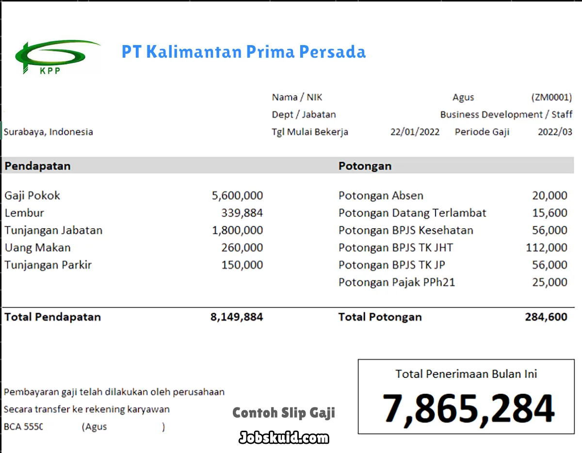 Slip Gaji PT Kalimantan Prima Persada