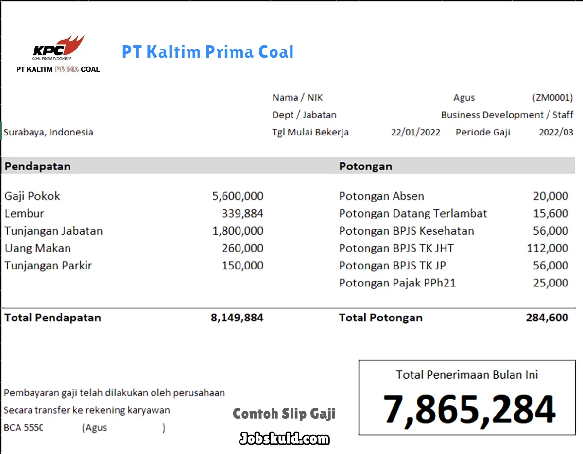 Slip Gaji PT Kaltim Prima Coal